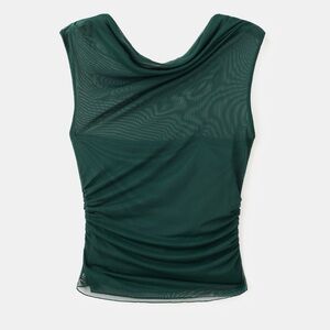 Mango asymmetric mesh top in green